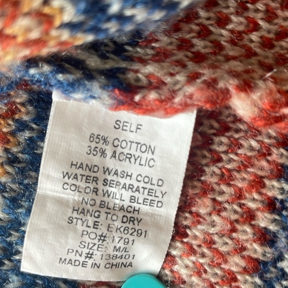 Ekklesia Fair Isle Tribal Aztec Multi Stripe Open Front Cardi Blue Orange Sz M/L - Picture 8 of 11